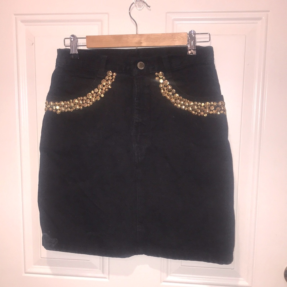 Vintage Black Skirt with Gold Studs
